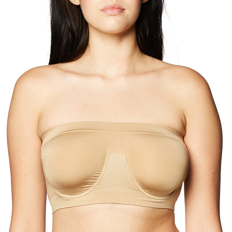 Rhonda Shear Angel Seamless Underwire Bandeau Bra, Wide Back Band, Center Front Ruching (US, Alpha, Large, Regular, Regular, Standard, Beige) - Image 2